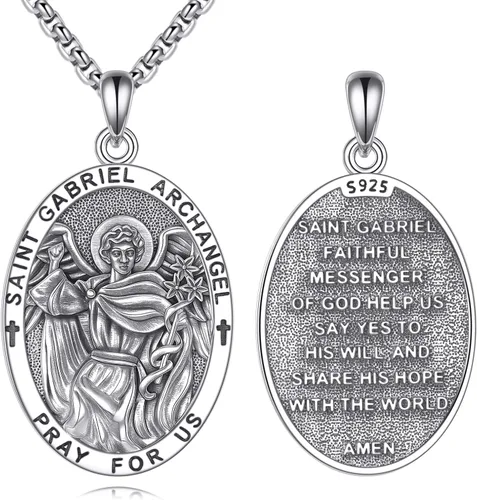 Vista 17 de Collar de Santo Patrón Plata de Ley 925 Colgante Medallón Amuleto Ovalado con Cadena de 22+2 Pulgadas Regalo de Joyería para Hombres y Mujeres