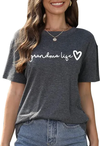 Vista 3 de Camiseta de abuela para mujer, casual, con estampado de corazón, divertida para la abuela