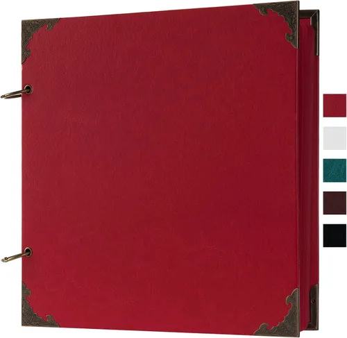 Vista 16 de Álbum de fotos de 8 x 8 pulgadas de cuero con tapa dura, 80 páginas de papel artesanal en blanco, álbum de recortes DIY para bodas y aniversarios