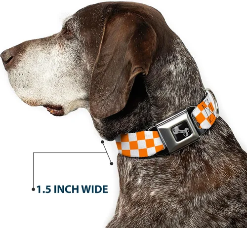 Vista 7 de Buckle-Down Checker White/Tan Orange Dog Collar Bone, Small/9-15