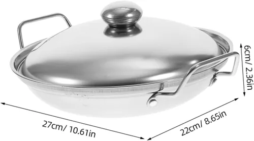 Vista 2 de Hemoton Olla caliente de acero inoxidable con tapa de doble asa, olla multiusos para cocina casera, calentamiento rápido de 10.62 pulgadas