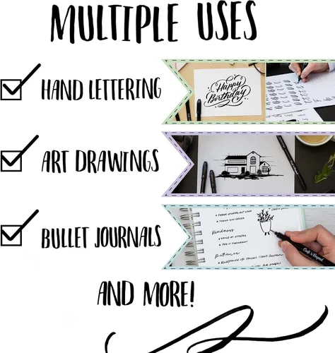 Vista 6 de Craft 'n' Beyond Paquete de 10 rotuladores para caligrafía para letras a mano, dibujo artístico, bocetos, álbumes de recortes, escritura, diario