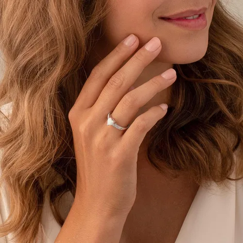Vista 2 de Peora Anillo de corazón de ópalo de fuego blanco creado para mujer, plata de ley 925, forma de corazón de 1 quilate de 0.18 pulgadas, ajuste cómodo