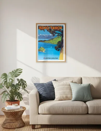 Vista 6 de Reno Nevada - Lake Tahoe California - United Airlines - Vintage Airline Travel Poster by Tom Hoyne c.1970s - Master Art Print (Unframed) 6in x 9in