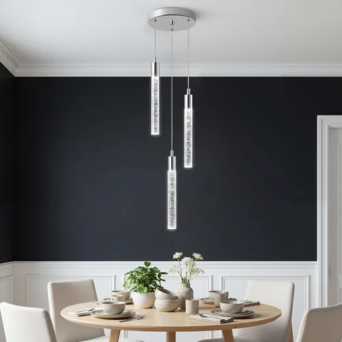 Vista 30 de Iluminación colgante moderna para isla de cocina, lámpara colgante regulable LED con acabado cromado, mini iluminación colgante de cristal