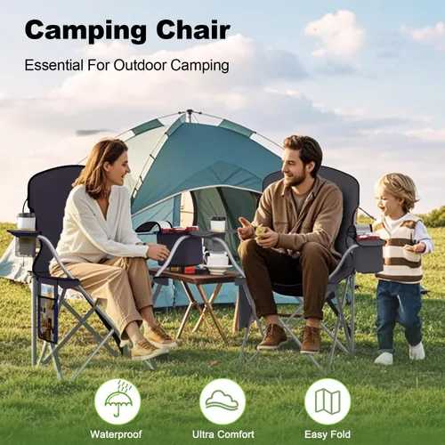 Vista 8 de VTOY Sillas de camping plegables duraderas 600D Oxford, silla portátil al aire libre con bolsa enfriadora, portavasos y bolsillo de almacenamiento