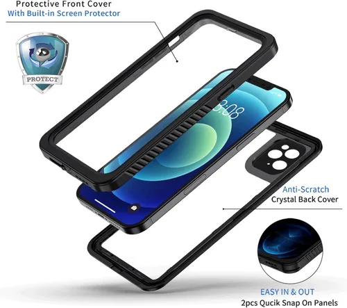 Vista 2 de Lanhiem Funda para iPhone 12 Pro, funda impermeable IP68 a prueba de polvo con protector de pantalla integrado (no para iPhone 12), funda protectora