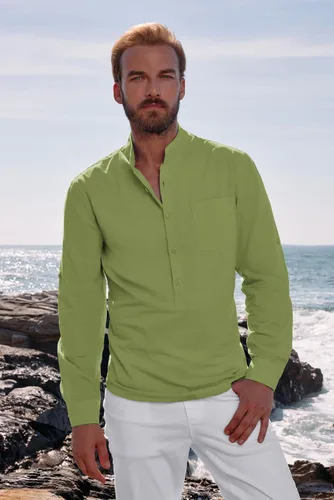 Vista 2 de PJ PAUL JONES Camisas Henley de algodón para hombre, de manga larga, casuales, ligeras, con bolsillo