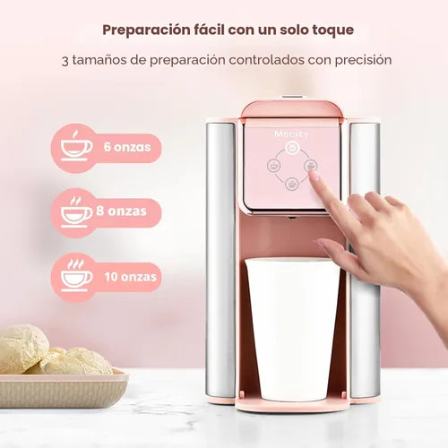 Vista 5 de Mecity Cafetera Rosa 3 en 1 Máquina de Café de Una Sola Porción, Para Cápsulas de Café de Fondo Plano, Café Molido, Taza de 6 a 10 Onzas, Depósito