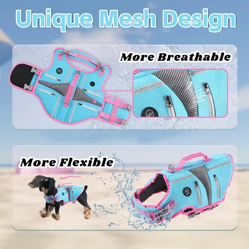 Vista 2 de EMUST Chaleco salvavidas para perros, chaleco salvavidas reflectante para nadar con 4 bolsillos, chaleco flotante para perros pequeños, medianos
