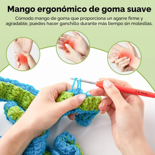 Vista 3 de INSCRAFT Juego de 67 piezas de ganchos de ganchillo, 13 piezas de 2 mm (B) - 10 mm (N) mangos ergonómicos de agarre suave para tejer con agujas