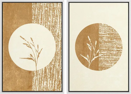 Vista 80 de SIGNFORD Lienzo enmarcado para pared, juego de arte geométrico retro de mediados de siglo, plantas forestales, ilustraciones con formas abstractas