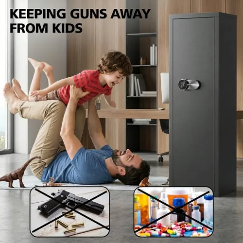 Vista 6 de Caja fuerte para armas 12-15 para rifles y pistolas, gabinete grande para armas con bloqueo de teclado digital, caja fuerte de seguridad de acero