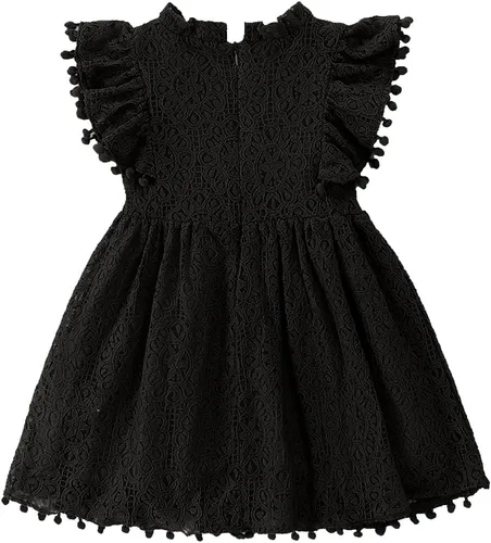 Vista 3 de BGFKS Vestido de Tutú para Bebé Niña Elegante de Encaje con Pompones Manga con Volantes con Conjunto de Diadema de Flores