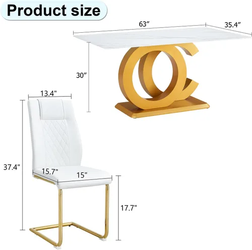 Vista 13 de Ebullient Juego de Mesa de Comedor Moderno para 4, Juego de 5 Piezas de Mesa de Comedor y Sillas para 4, Tablero de Mesa de Mármol PDLB y Base