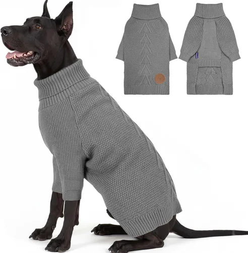 Vista 44 de cyeollo Suéter para perro pequeño, suéteres cálidos de cuello alto para perros pequeños, sudadera tejida para perrito con mangas, suéter de otoño e