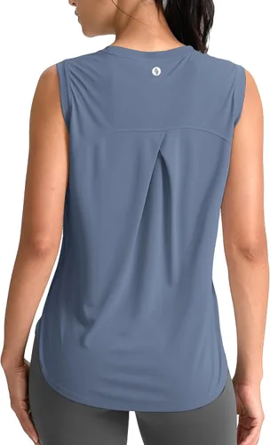 Vista 7 de SANTINY Camiseta sin mangas de entrenamiento para mujer, camiseta atlética Negro