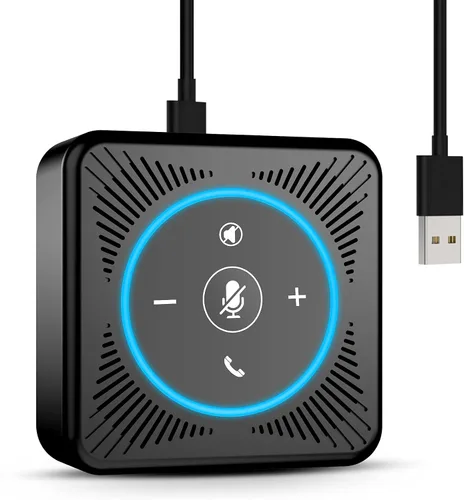 Vista 10 de EMEET Altavoz de conferencia M0 Plus, 4 micrófonos de IA con captación de voz 360°, reducción de ruido, altavoz USB C, altavoz de conferencia