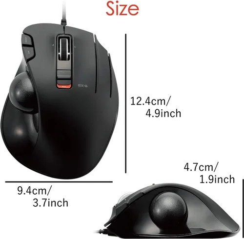 Vista 8 de ELECOM EX-G Ratón de Trackball con cable, ergonómico, control de pulgar, bola de rodillo de seguimiento suave, 6 botones programables, mouse