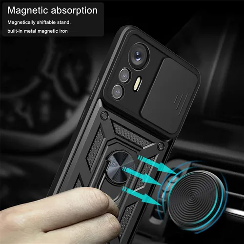 Vista 2 de Funda de teléfono celular para Xiaomi Redmi Note 12S, protección resistente con cubierta deslizante para cámara, soporte giratorio de metal de 360°