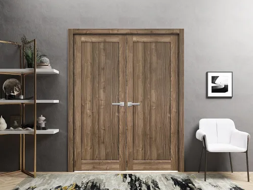 Vista 2 de Quadro 4111 Puertas francesas interiores con doble oscilación con vidrio, MDF, herrajes incluidos, 36x80, marrón, moderno