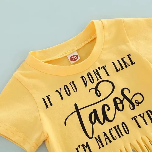 Vista 4 de Traje de verano para bebé niña pequeña camiseta de manga corta con borlas camiseta corta pantalones cortos de burbujas para vacaciones