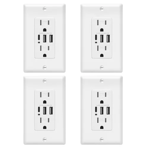 Vista 19 de ECOELER Receptáculo de Tomacorriente USB Negro de 3 Puertos, Tomacorriente de Pared USB C de 6.0A 30W, Enchufe Resistente a Manipulaciones de 15