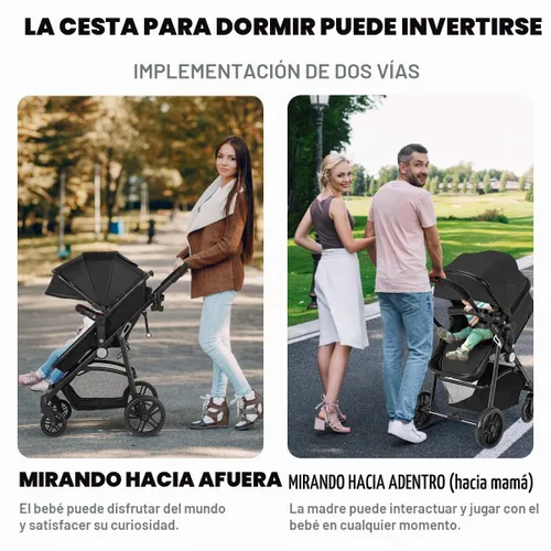 Vista 2 de Baby Joy - Cochecito de bebé, 2 en 1 convertible para cochecito de bebé, cochecito con cubierta para pies, soporte para tazas, gran espacio de Negro