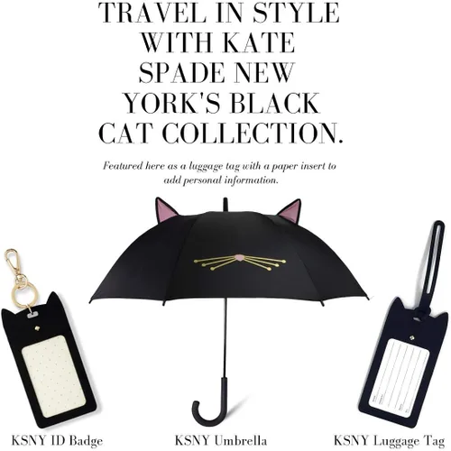 Vista 5 de Kate Spade New York Etiqueta de equipaje de silicona con correa duradera, gato negro