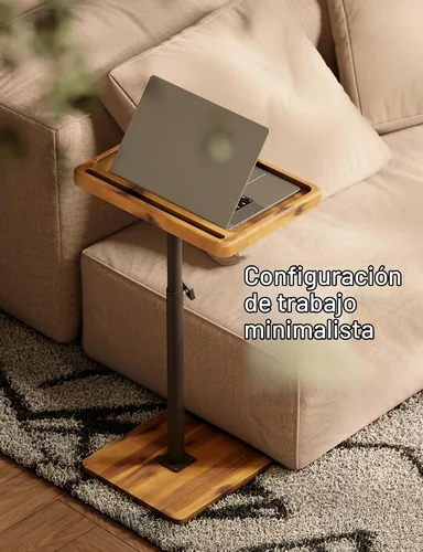 Vista 5 de HOLANA Mesa auxiliar ajustable en forma de C de madera de acacia – Mesa auxiliar giratoria de 360° para sofá – Mesa auxiliar pequeña para iPad