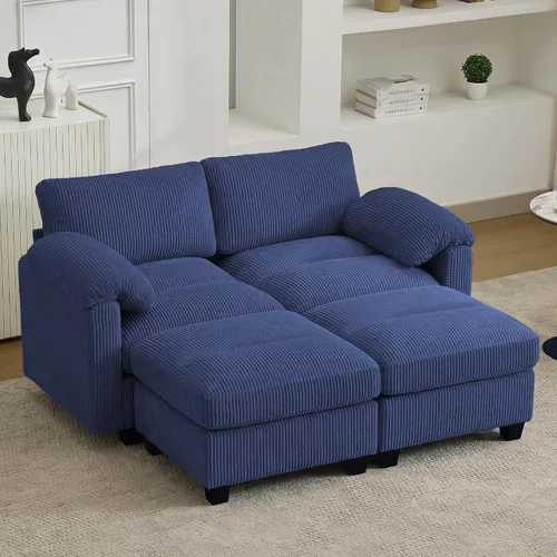 Vista 26 de Sofá modular de 61 pulgadas con otomana, asiento extra profundo para sala de estar, sofá de asiento profundo de pana con almohadas para Beige