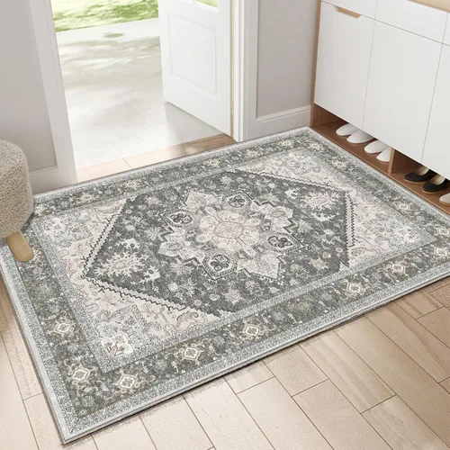 Vista 251 de OPPODREAM Alfombras suaves, pequeñas y lavables con parte trasera antideslizante, alfombra de cachemira sintética de pelo bajo, 2 x 3 pies, azul