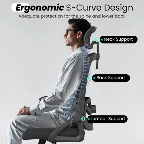Vista 5 de Fizzin Silla de oficina de malla para computadora con soporte lumbar Negro