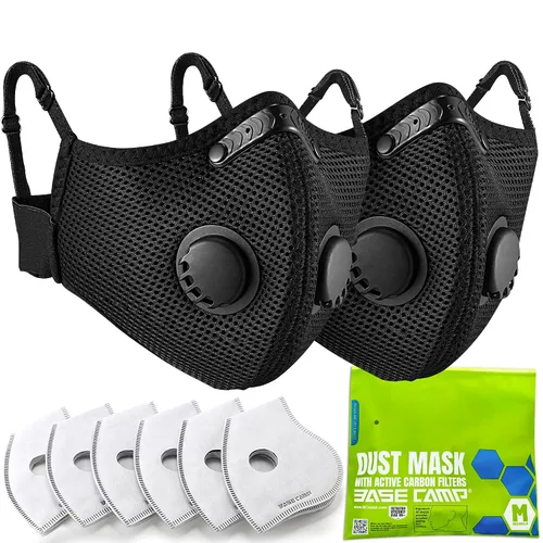Vista 8 de BASE CAMP M Plus Máscara antipolvo, Máscara facial reutilizable y transpirable con 6 filtros de carbón activado para carpintería, construcción
