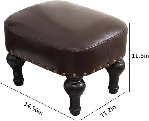 Vista 3 de Reposapiés tapizado vintage de cuero marrón - taburete de madera de goma del sofá del pie