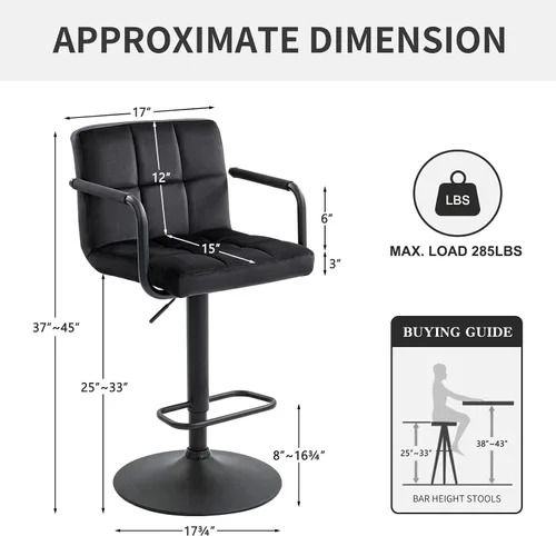 Vista 3 de Furnimart Juego de 4 taburetes de bar ajustables giratorios con reposabrazos y reposapiés, sillas de bar tapizadas para cocina y comedor Terciopelo