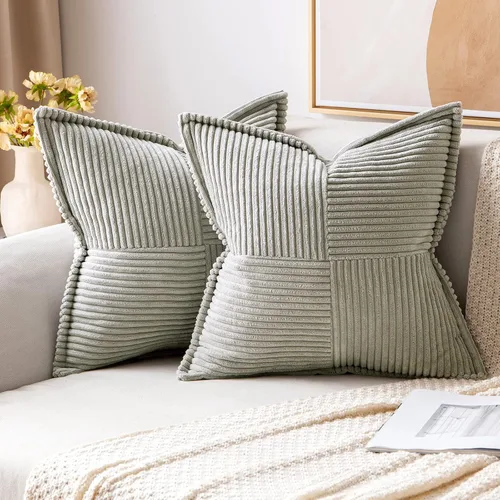 Vista 27 de MIULEE - Juego de 2 fundas de almohada beige de 12 x 12 pulgadas con entretejido, fundas de almohada a rayas bohemias supersuaves con textura