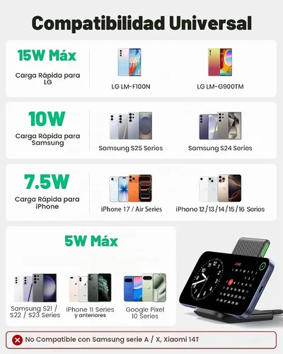 Vista 4 de INIU Cargador inalámbrico, estación de carga rápida Qi certificada de 15 W con luz adaptativa amigable para el sueño compatible con iPhone 17 16 15
