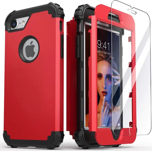 Vista 11 de IDweel Funda para iPhone 8 con Protector de Pantalla de Vidrio Templado, para iPhone 7, 3 en 1, Resistente a Golpes, Delgada, Híbrida, de Servicio