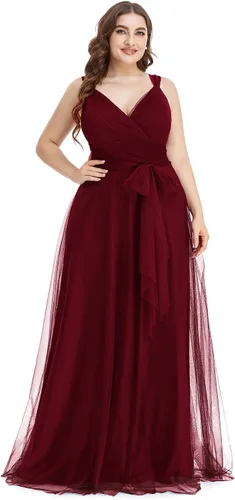 Vista 4 de Ever-Pretty Plus Womens V-Neck Wrap Empire Waist Sash Tulle A-line Plus Size Bridesmaid Dresses 07303-DA