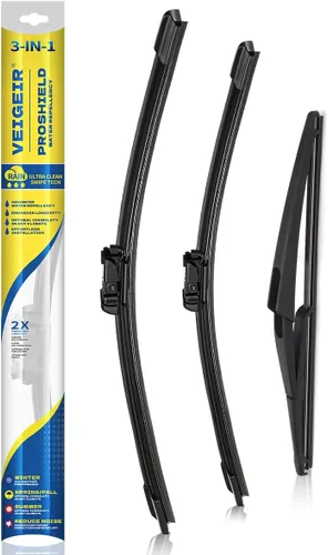 Vista 25 de Paquete de 3 plumas limpiaparabrisas delanteros y traseros para automóviles, calidad original de fábrica, 20 pulgadas, 20 pulgadas, 12 pulgadas
