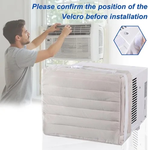 Vista 6 de Cubierta aislada de aire acondicionado para unidades de ventana - Uso en interiores con tela suave y resistente al viento para bloquear corrientes