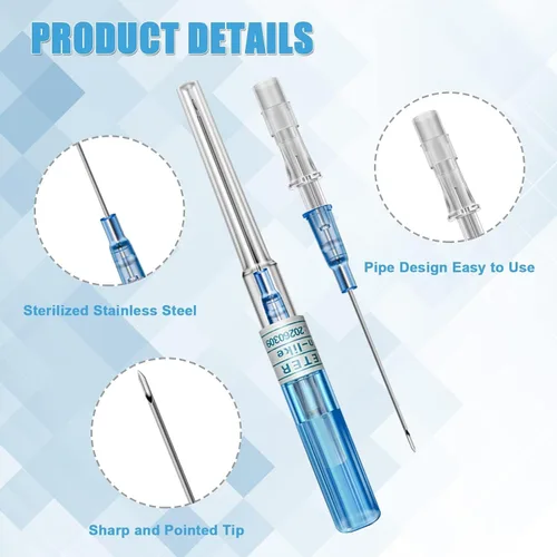 Vista 4 de Agujas de perforación de catéter 14G, 50 agujas de catéter intravenoso calibre 14, agujas huecas de acero inoxidable para oreja, nariz, labio