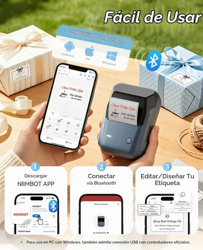 Vista 3 de NIIMBOT Etiquetadora B1 Pro de 300 DPI con impresión roja y negra, azul
