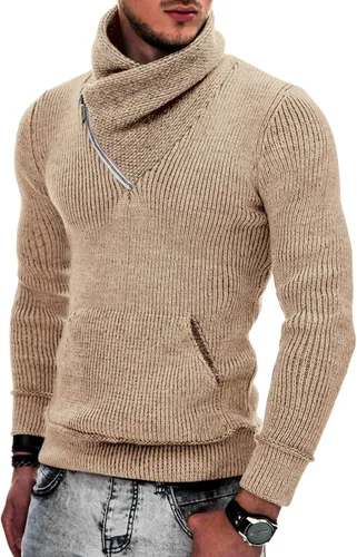 Vista 17 de COOFANDY - Suéteres de cuello chal para hombre de punto con cuello de tortuga, cuello alto, ajustado, con bolsillos Verde militar