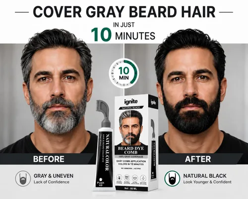 Vista 7 de Peine de tinte para barba para hombre, color negro natural, aplicador