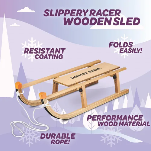 Vista 6 de Slippery Racer Trineo de nieve plegable de madera para niños