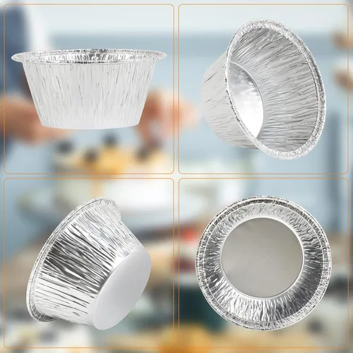 Vista 4 de Tazas de papel de aluminio para hornear, Ramekin desechables de 2.4 onzas, forros de papel plateado para cupcakes, 200 piezas de aluminio