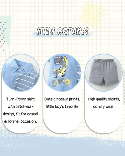 Vista 5 de Ropa para niños pequeños, conjunto de camisa de verano, pantalones cortos, ropa de algodón para niños pequeños