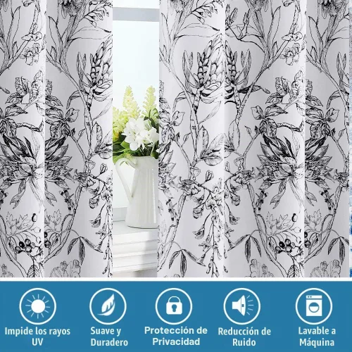 Vista 7 de H.VERSAILTEX Cortinas 100% de Opacidad para Sala de Estar Cortinas Opacas Florales de Camelia de 63 Pulgadas de Largo que Bloquean la Luz Cortinas